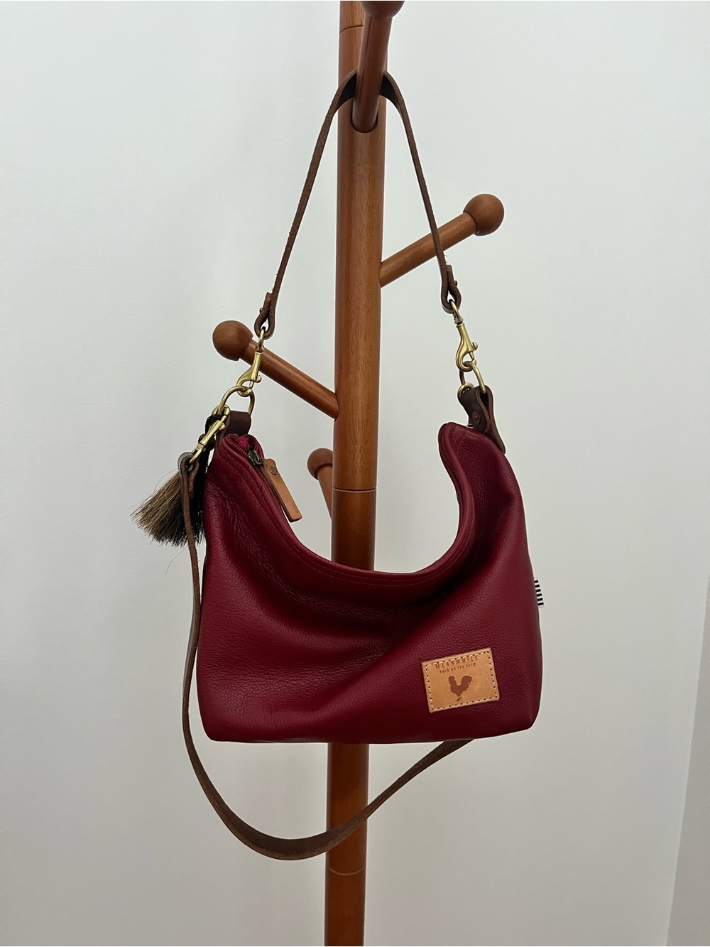 Meanwhile Back on the Farm Handmade Leather Burgundy Hobo Bag